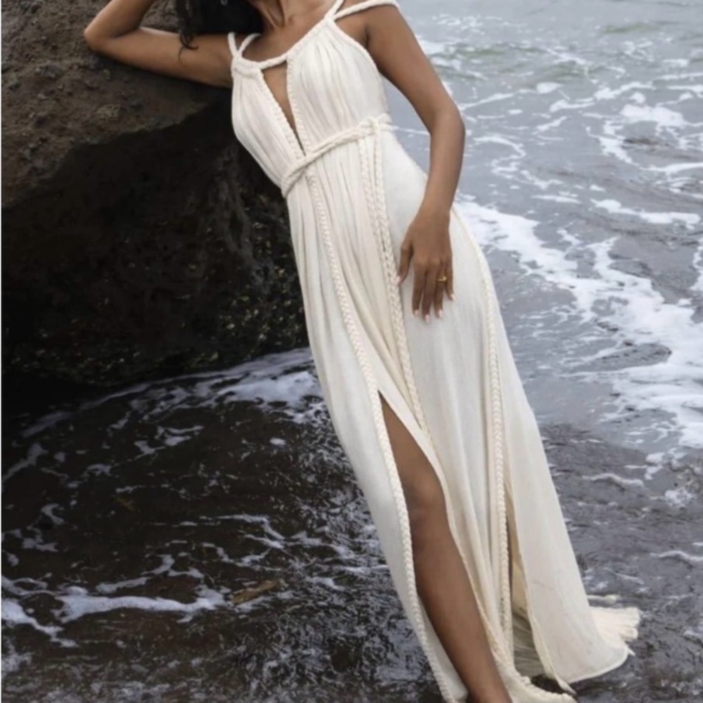 Aya Sacred Wear Off-White Simple Organic Cotton Boho Wedding Maxi Dress XS-L
